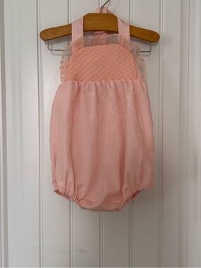 Dondolo Ravello Girl Bubble Romper Pink Smocked Ruffle Size 2T
